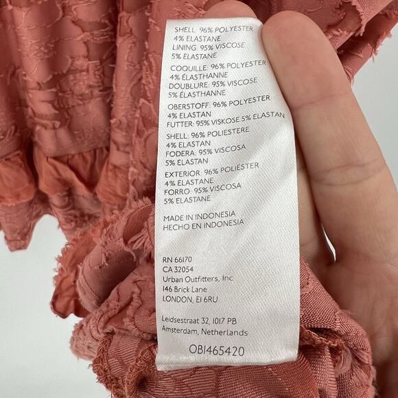 Anthropologie Ruffle Knit Mini Dress Pink Coral Tie Back Short Sleeve Size Small - Picture 10 of 11